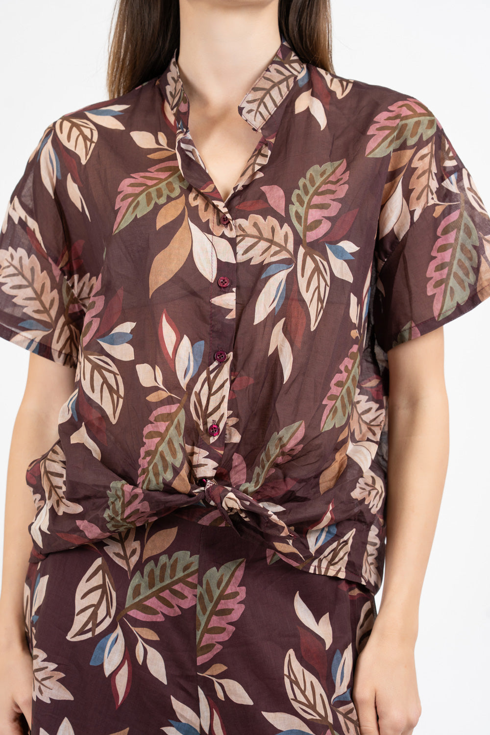 Camicia velata in cotone fantasia Forest Leaf.