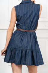 Abito chemisier midi in chambray gessato con cintura