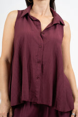 Camicia smanicata svasata in viscosa EasyWave no stiro con bottoni