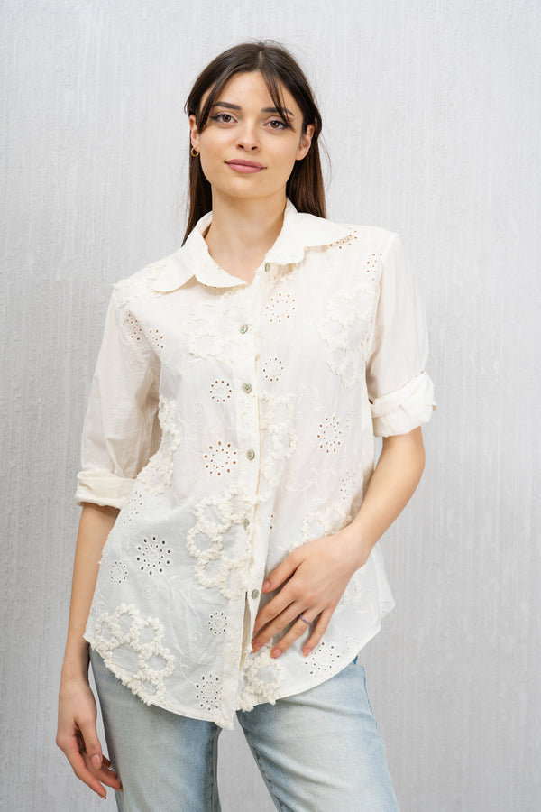 Camicia Ricamo Floreale in 100% Cotone