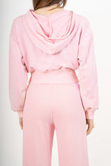 modella indossando Giacca felpa over con cappuccio e zip colore