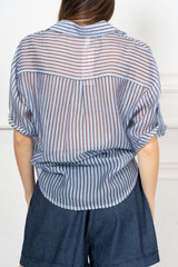 Camicia rigata in lyocell leggera con manica risvoltata
