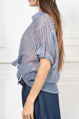 Camicia rigata in lyocell leggera con manica risvoltata