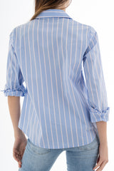 Camicia celeste a righe in popeline elasticizzato Made in Italy