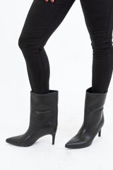 Stivali mid-calf in ecopelle nera con gambale ampio e tacco 6,5cm