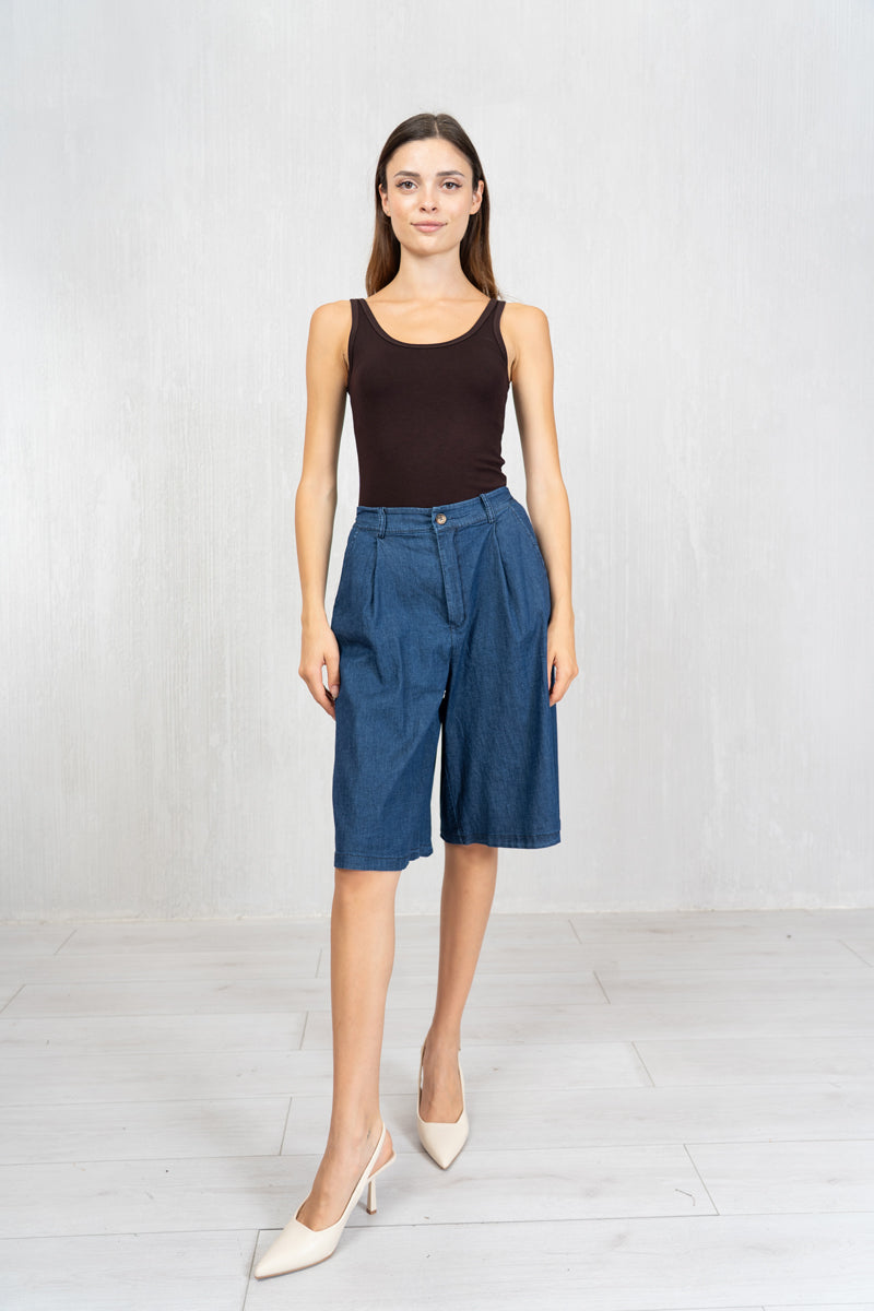 Bermuda chambray con elastico dietro