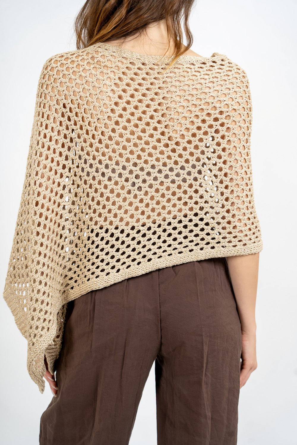 Poncho rete lurex in cotone effetto crochet.