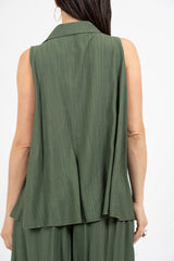 Camicia smanicata svasata in viscosa EasyWave no stiro con bottoni