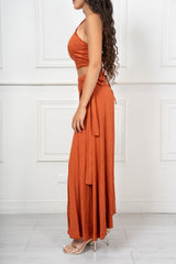 Completo Donna Top Crop e Gonna Pareo Lunga in Misto Viscosa