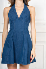 Abito corto schiena nuda in denim elasticizzato