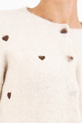 Cardigan SweetHeart in misto lana con ricami a cuore