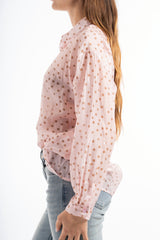 modella indossando Camicia velata a pois in tencel con collo coreano colore