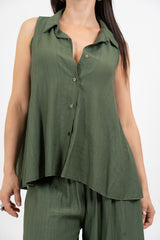 Camicia smanicata svasata in viscosa EasyWave no stiro con bottoni