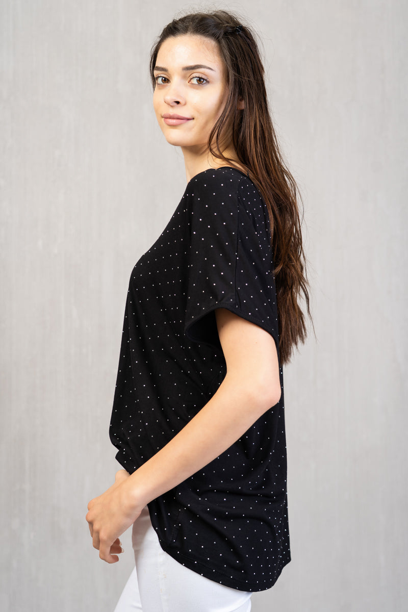 Maglia in viscosa con scollo a V e strass