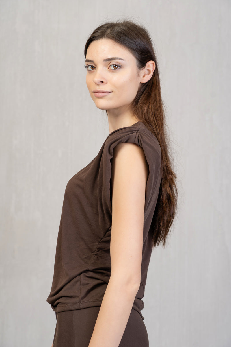 Maglia in Viscosa con Spalla Arricciata e Spallina Integrata