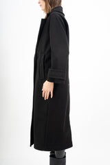Cappotto lungo in panno doppio petto con martingala ai polsi