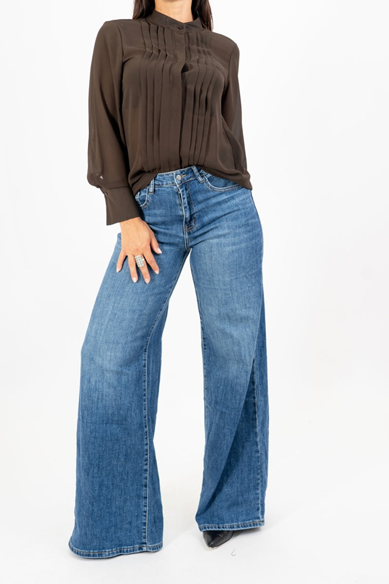 Jeans flare soft-touch denim blu