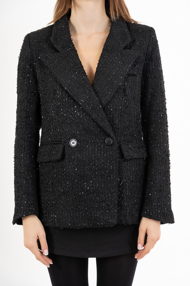 Giacca in bouclé con paillettes doppio petto