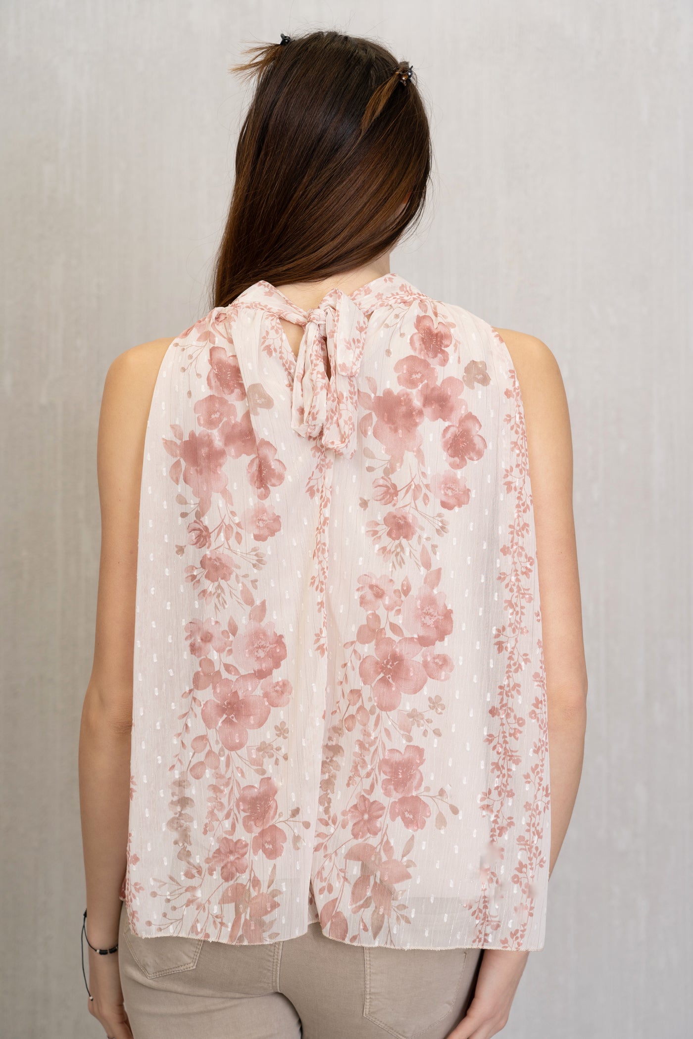 Top senza maniche in georgette fantasia