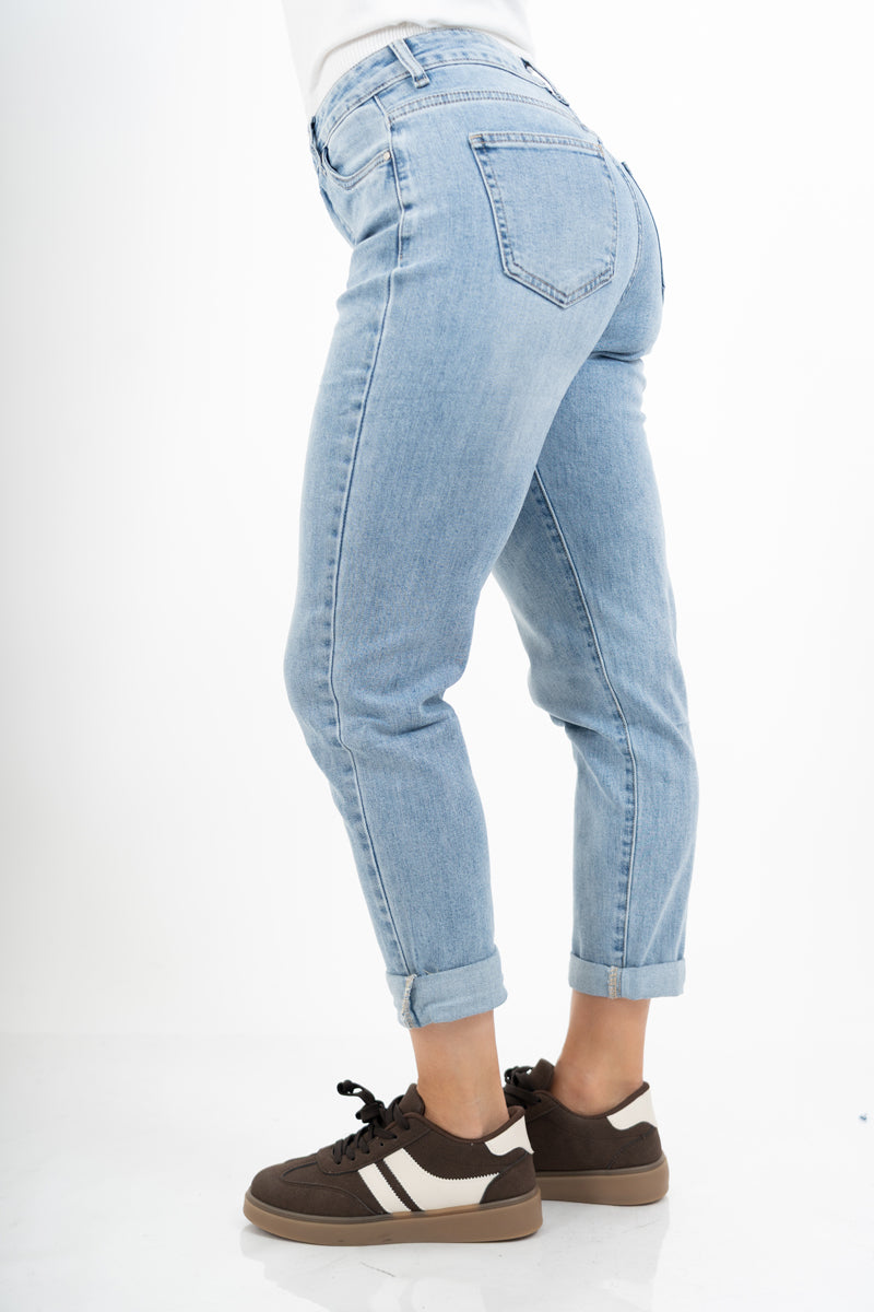 Jeans mom fit a vita alta lavaggio chiaro