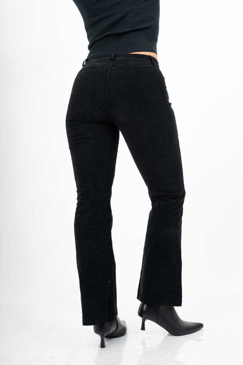 Pantalone a Coste a Zampa in Cotone – Nero