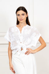 Camicia Over Traforata con Inserti in Pizzo