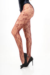 modella indossando Collant fantasia pizzo bordeaux 40 den colore BORDEAUX