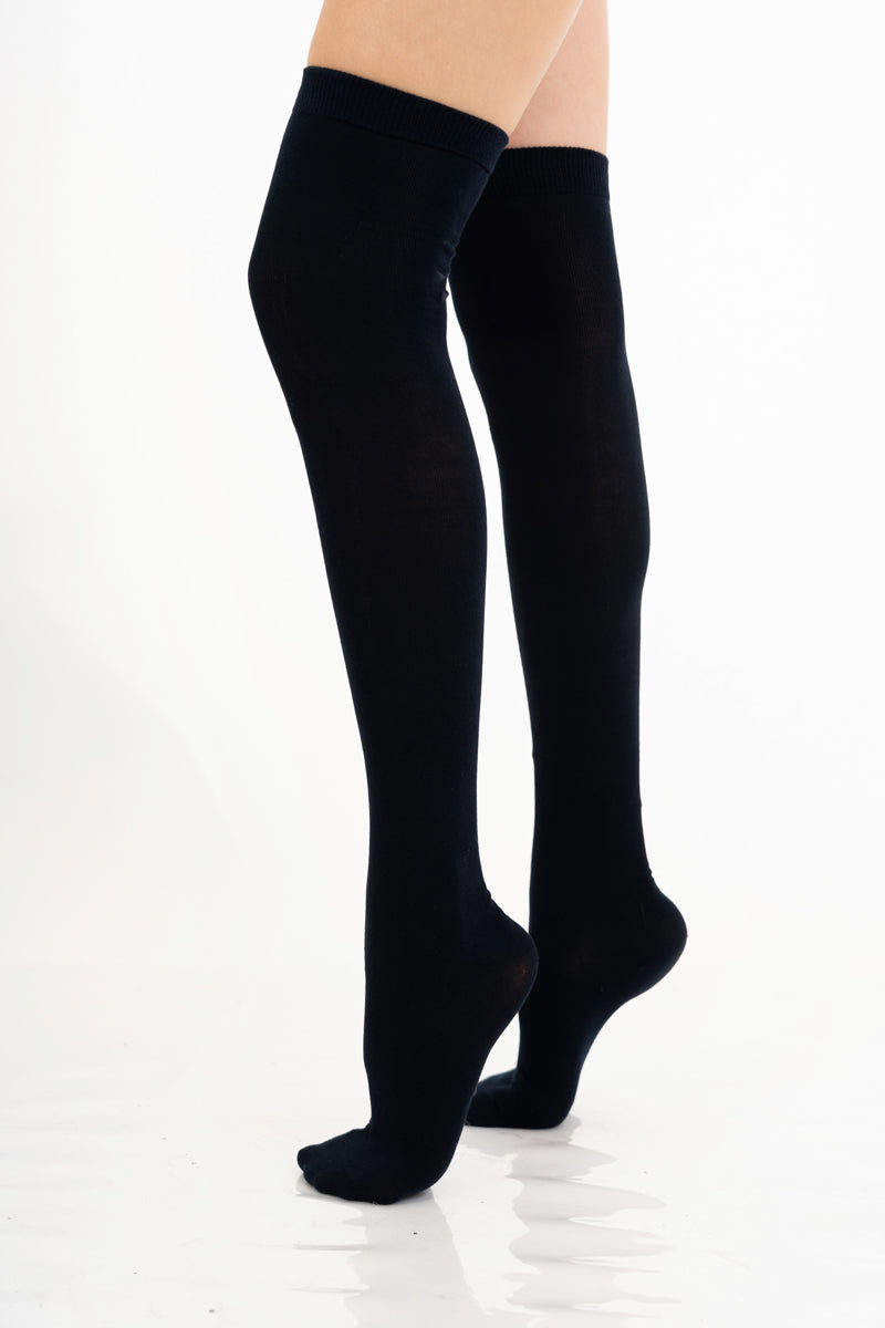 modella indossando Parigine donna in cotone elasticizzato colore Blu Unica