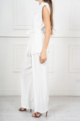 Completo Donna Gilet Smanicato con Pantalone Palazzo in Viscosa Effetto Fiammato