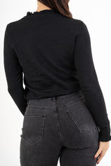 modella indossando Maglia SoftLurex con micro paillettes e volant colore