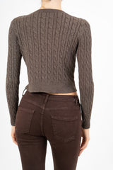 Cardigan corto in lurex con disegno a treccia