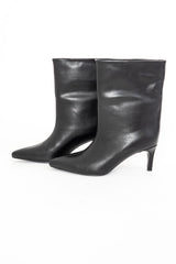 Stivali mid-calf in ecopelle nera con gambale ampio e tacco 6,5cm