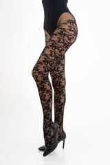 modella indossando Collant fantasia 20 den con motivo floreale colore