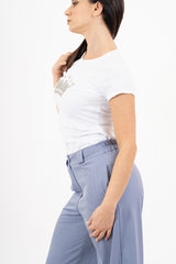 modella indossando T-shirt donna con corona di strass in cotone elasticizzato colore