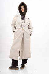 Cappotto lungo in panno doppio petto con martingala ai polsi