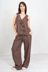 Pantalone ampio in 100% lino con coulisse in vita