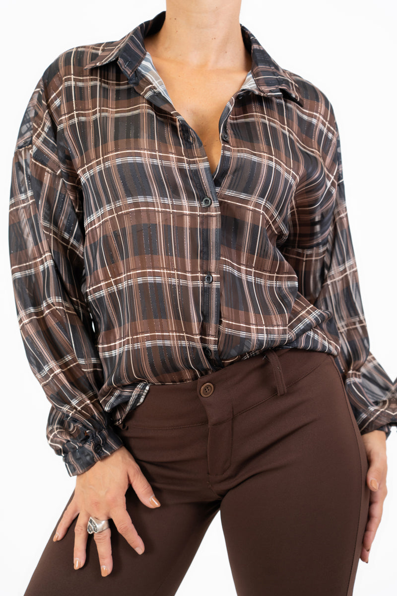 Camicia in georgette velata ShineCheck con lurex