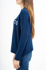 Maglione girocollo con scritta “Non vi sopporto più!” in misto lana Made in Italy