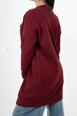 modella indossando Cardigan lungo misto viscosa con bordatura a coste colore