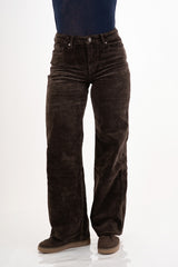 Jeans velluto a coste marrone elasticizzato a gamba dritta