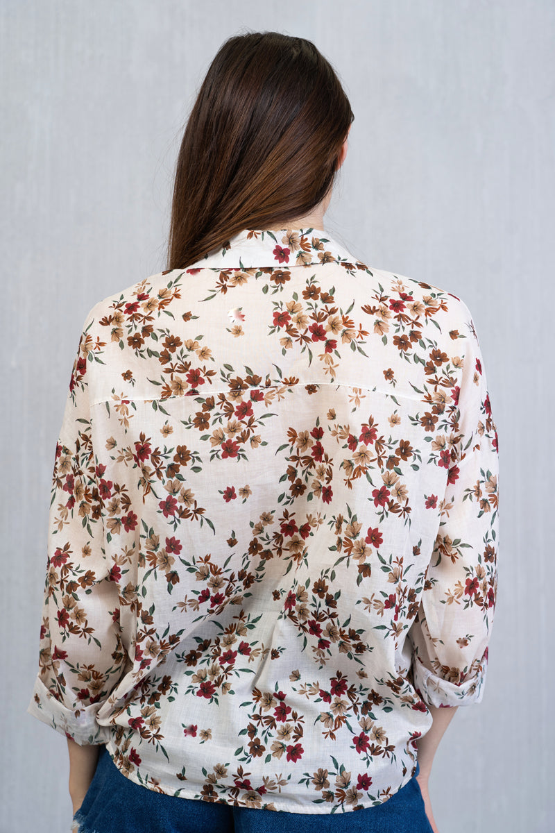 Camicia annodata Fiori di Primavera in cotone velato