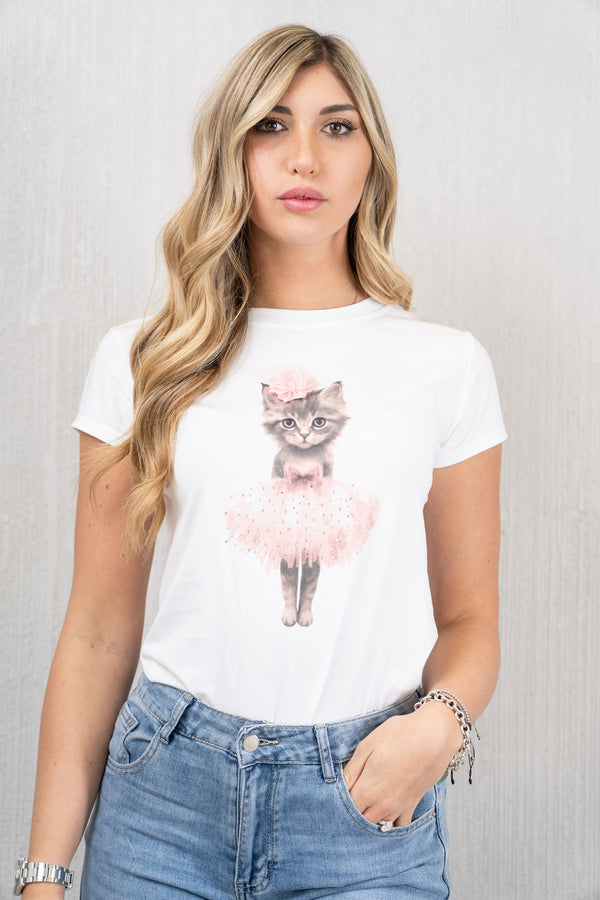 T-shirt in Cotone Elasticizzato Gattina Ballerina