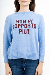 Maglione girocollo con scritta “Non vi sopporto più!” in misto lana Made in Italy