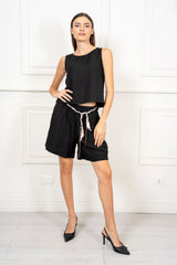 Completo in Tencel e Lino con Top Smanicato e Bermuda