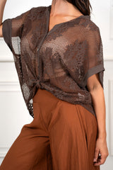 Camicia Over Traforata con Inserti in Pizzo