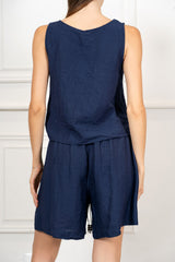 Completo in Tencel e Lino con Top Smanicato e Bermuda
