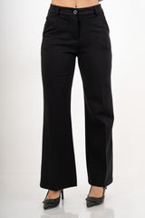 modella indossando Pantalone Punto Milano elasticizzato vita sartoriale - Nero colore