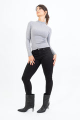 Stivali mid-calf in ecopelle nera con gambale ampio e tacco 6,5cm