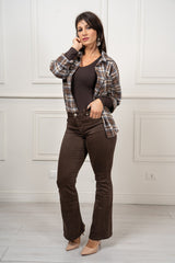 modella indossando Camicia Rivington Bracken in flanella tartan donna colore