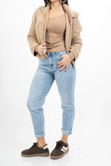 Jeans mom fit a vita alta lavaggio chiaro